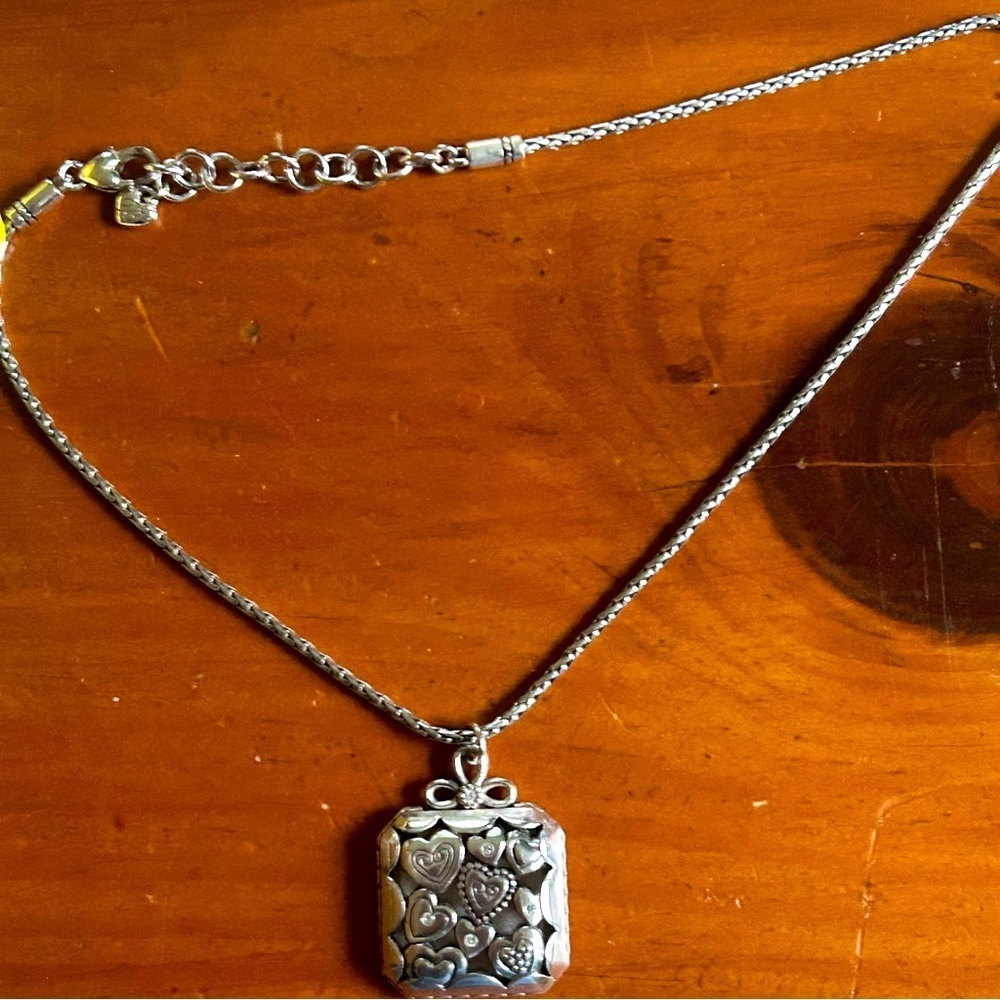 Brighton Square Pendant with Silver Hearts Necklace comes with Cloth Bag Retired - Picture 3 of 12